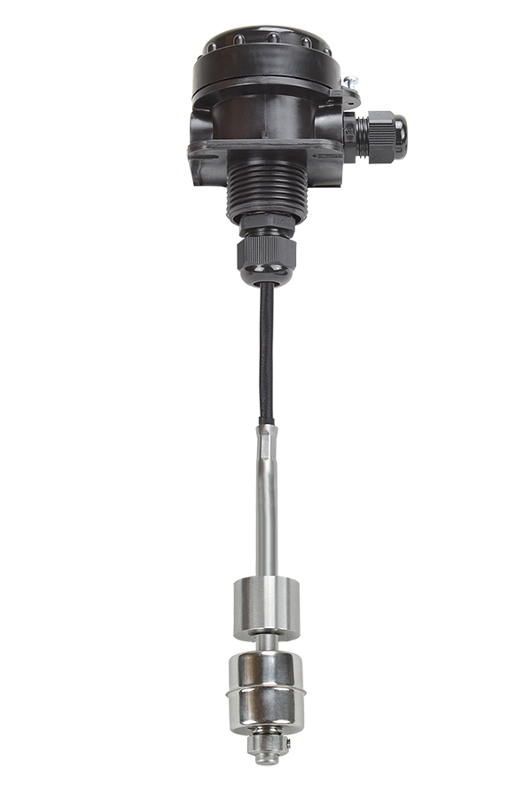 Dränkbar flottörnivåvakt med tyngd och kopplingsdosa